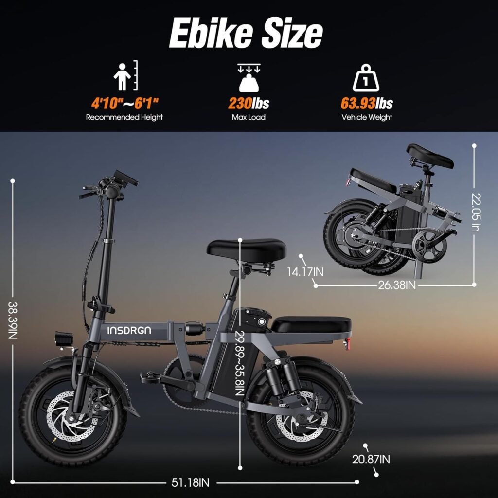 insdrgn electric bike 14 inch folding frame