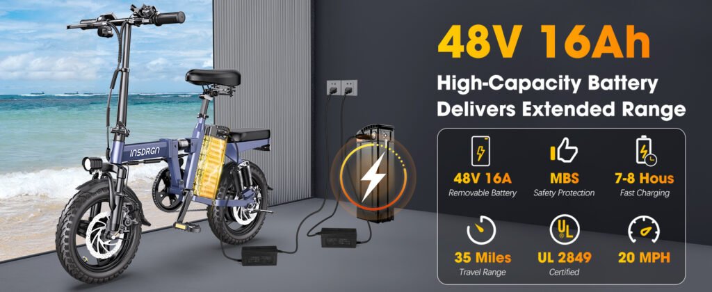insdrgn 14 folding electric bike with removable battery